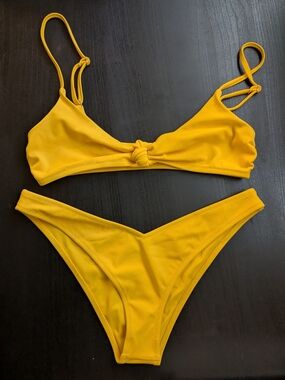 Tori Praver Mustard Yellow Knot-Front Bikini Set